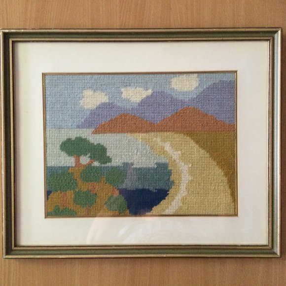 Handcrafted needlework yarn art cross stitch embroidery picture landscape frame - Picture 2 of 4